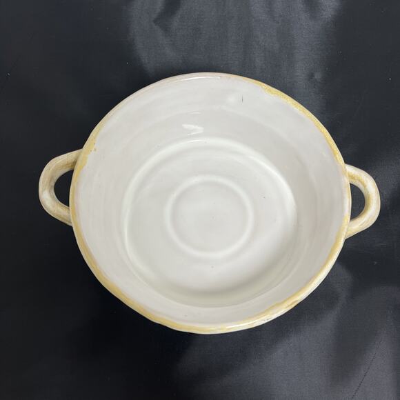 Terra Cotta Studio Stamped Pattern Pottery Baking Dish Unmarked Yellow Ivory - Picture 6 of 11